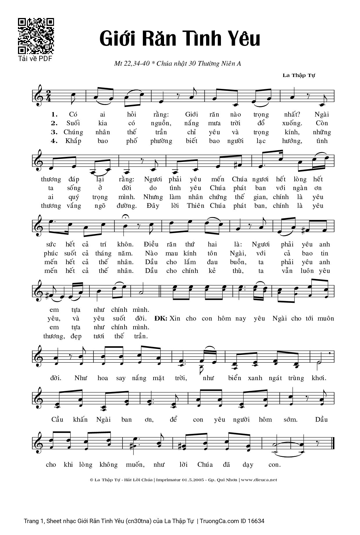 Page 1 of Sheet music PDF Giới Răn Tình Yêu (cn30tna) - La Thập Tự