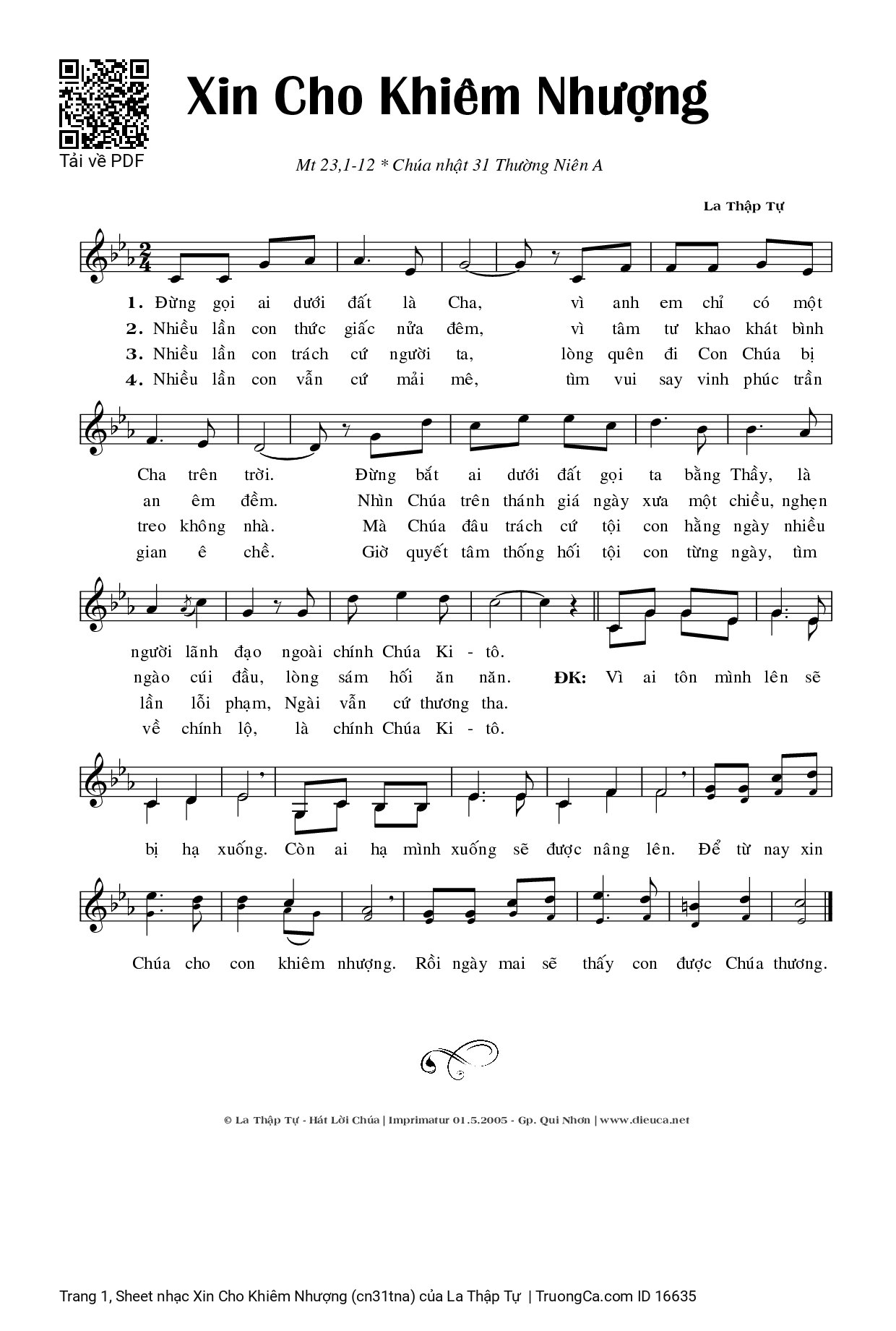 Sheet PDF of Xin Cho Khiêm Nhượng (cn31tna)