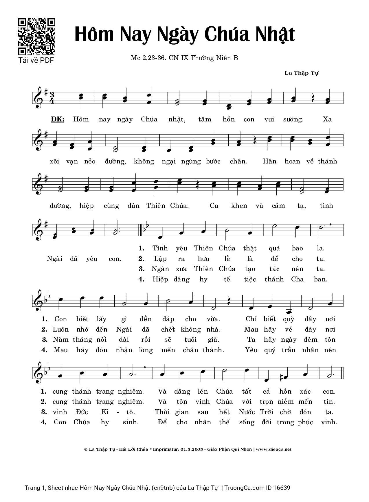 Sheet PDF of Hôm Nay Ngày Chúa Nhật (cn9tnb)
