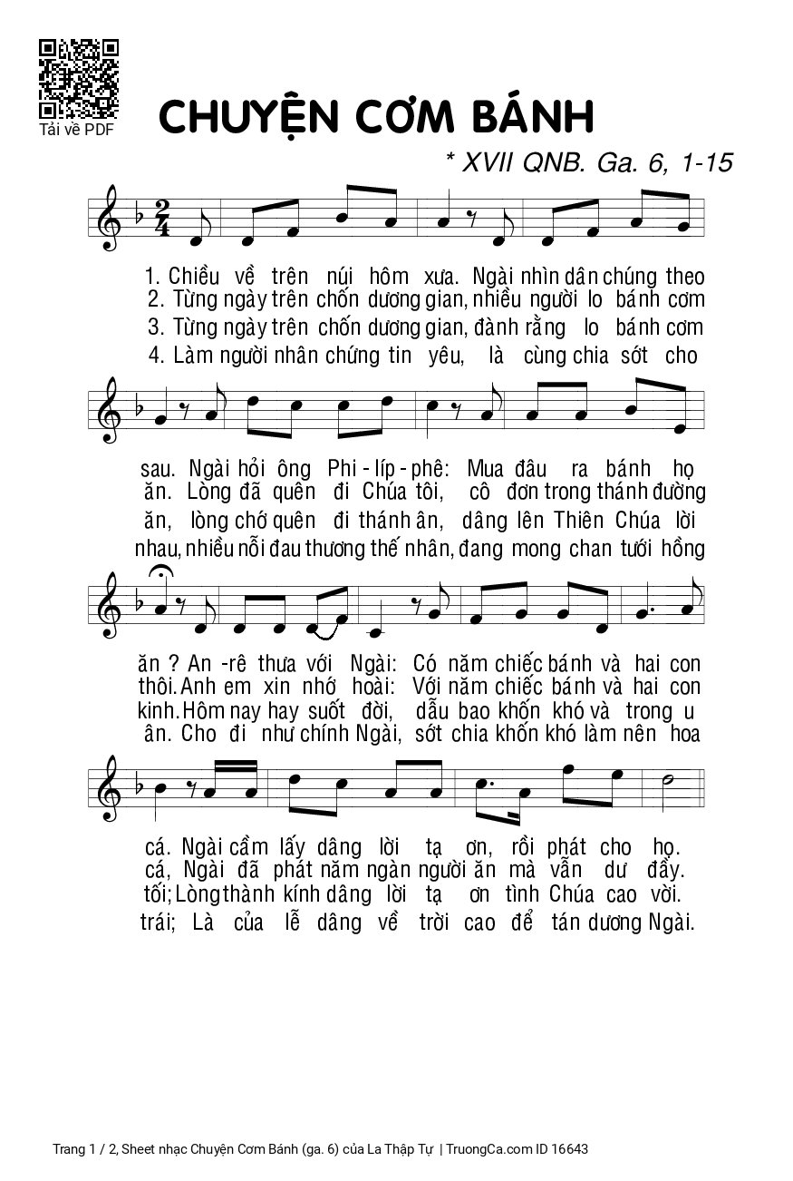 Page 1 of Sheet music PDF Chuyện Cơm Bánh (ga. 6) - La Thập Tự