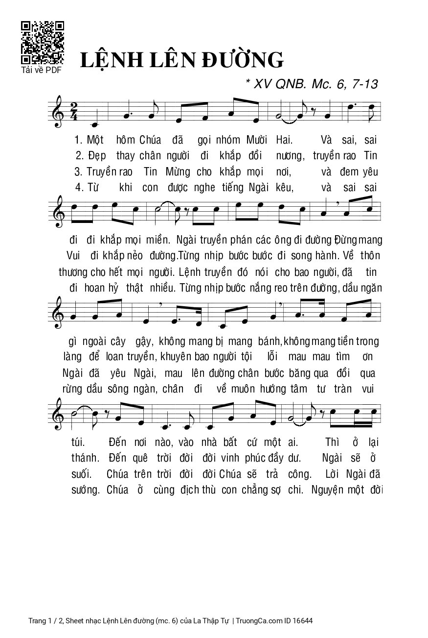 Page 1 of Sheet music PDF Lệnh Lên đường (mc. 6) - La Thập Tự