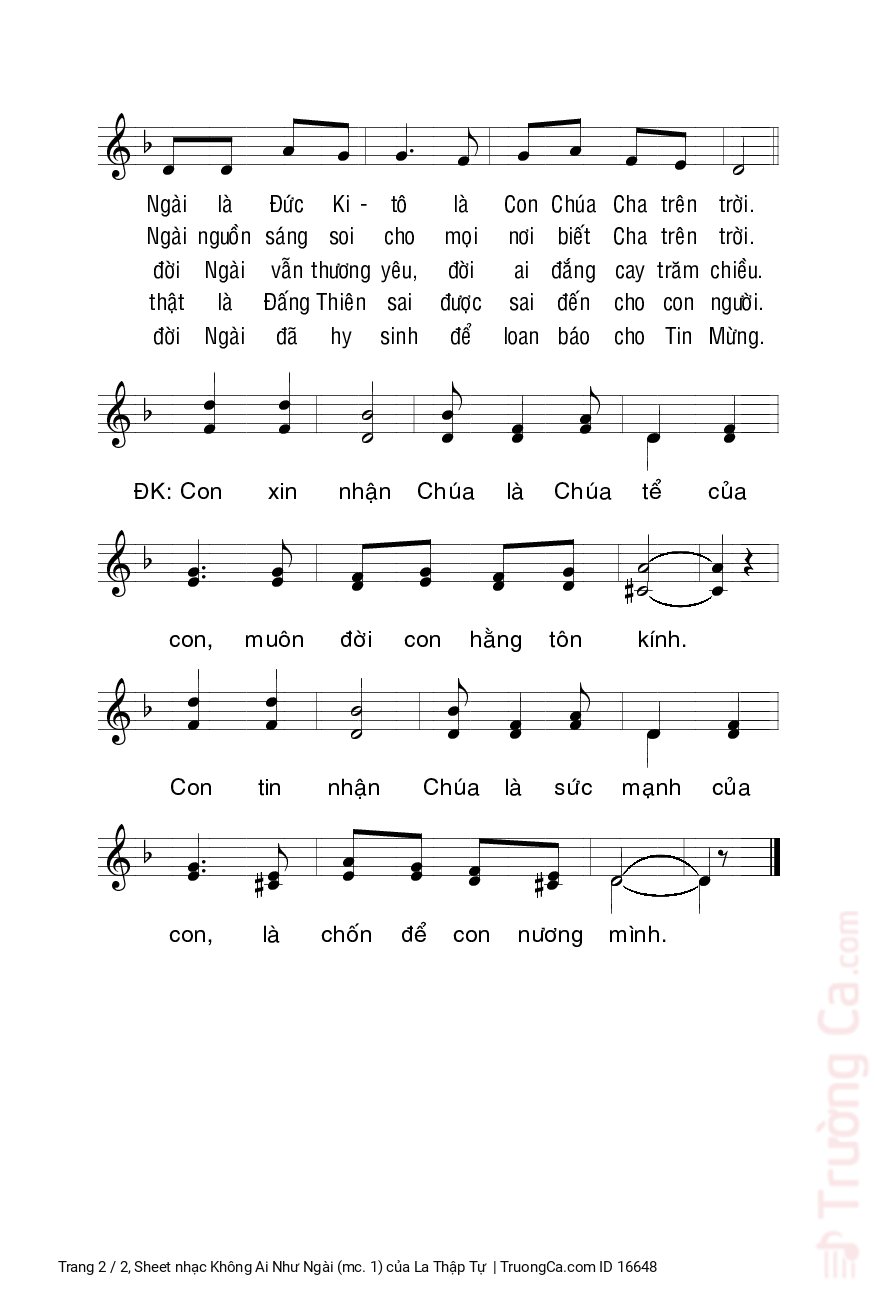 Page 2 of Sheet music PDF Không Ai Như Ngài (mc. 1) - La Thập Tự