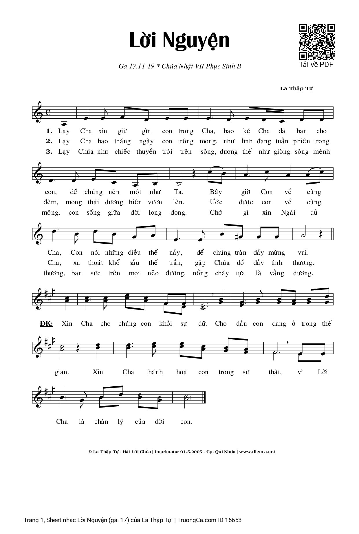 Sheet PDF of Lời Nguyện (ga. 17)