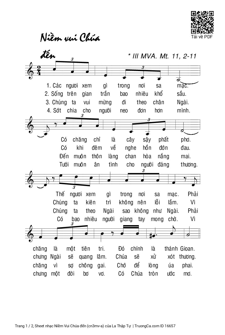 Page 1 of Sheet music PDF Niềm Vui Chúa đến (cn3mv-a) - La Thập Tự