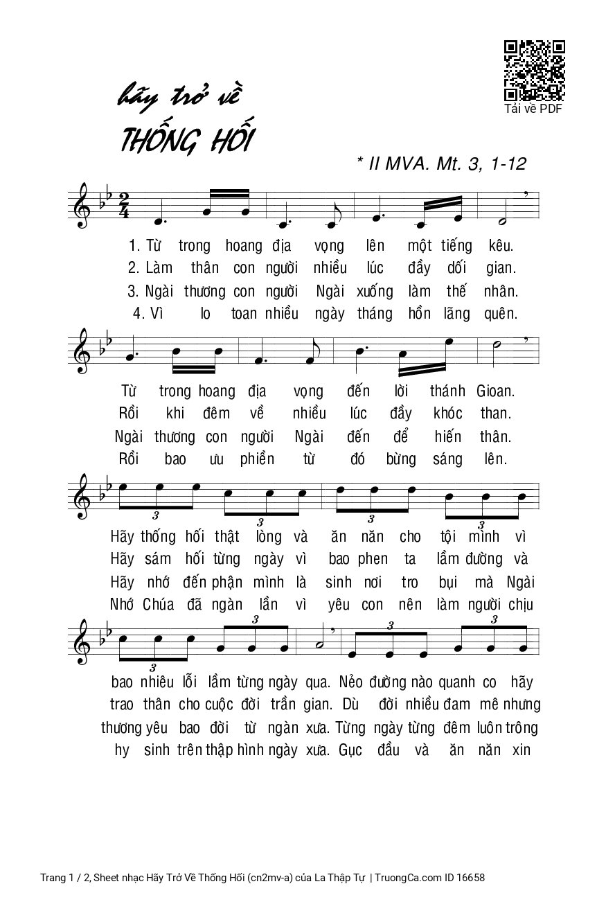 Sheet PDF of Hãy Trở Về Thống Hối (cn2mv-a)