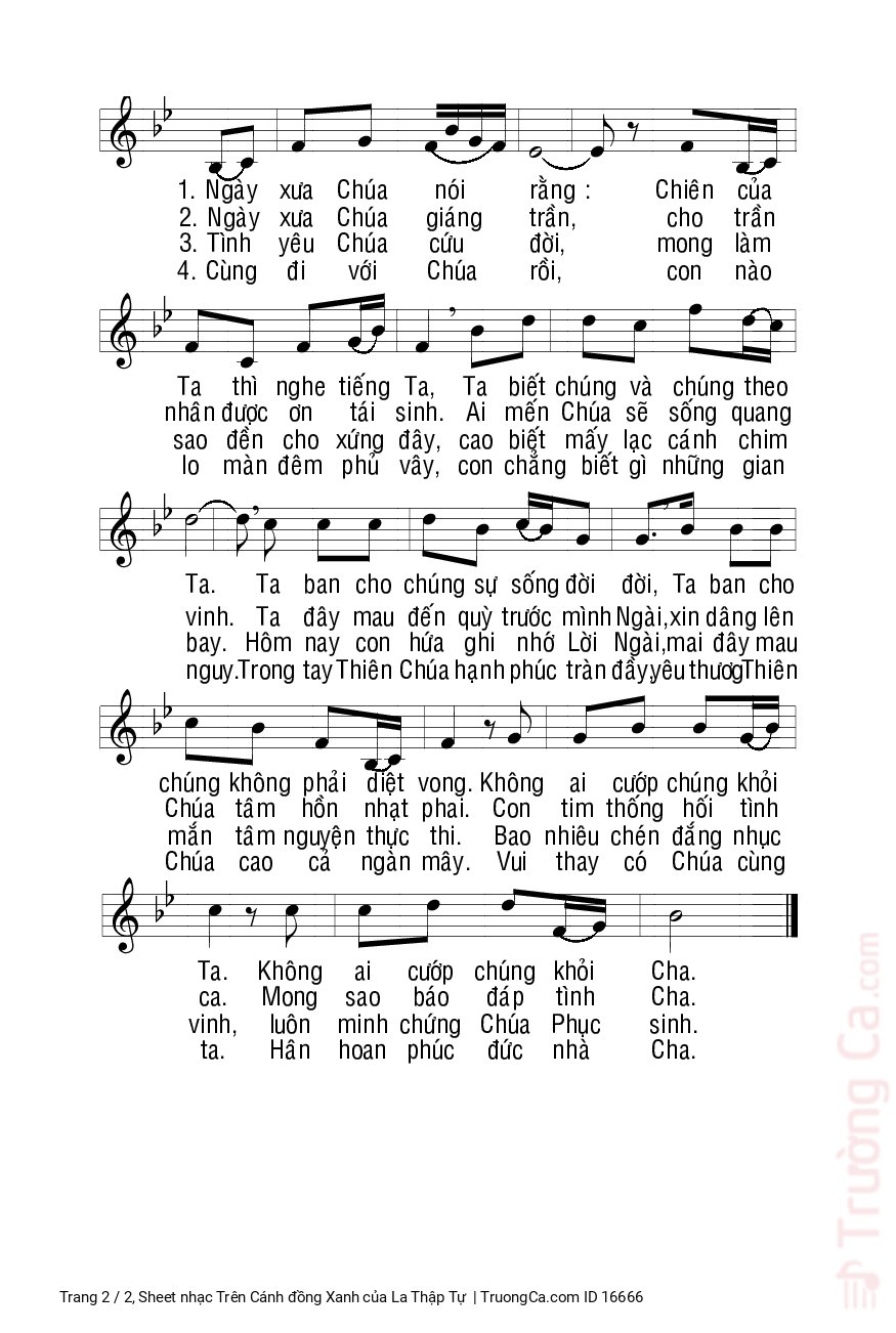 Page 2 of Sheet music PDF Trên Cánh đồng Xanh - La Thập Tự
