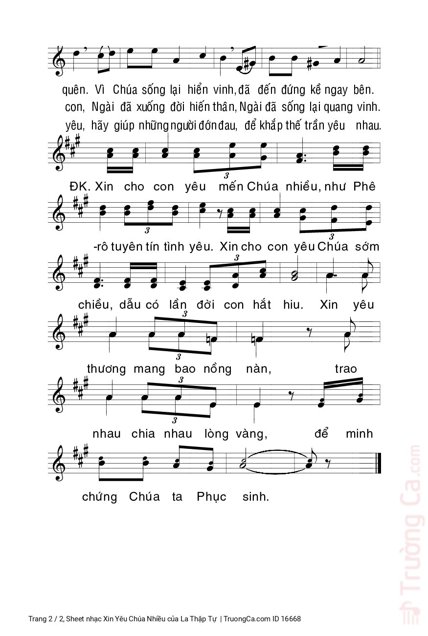 Page 2 of Sheet music PDF Xin Yêu Chúa Nhiều - La Thập Tự