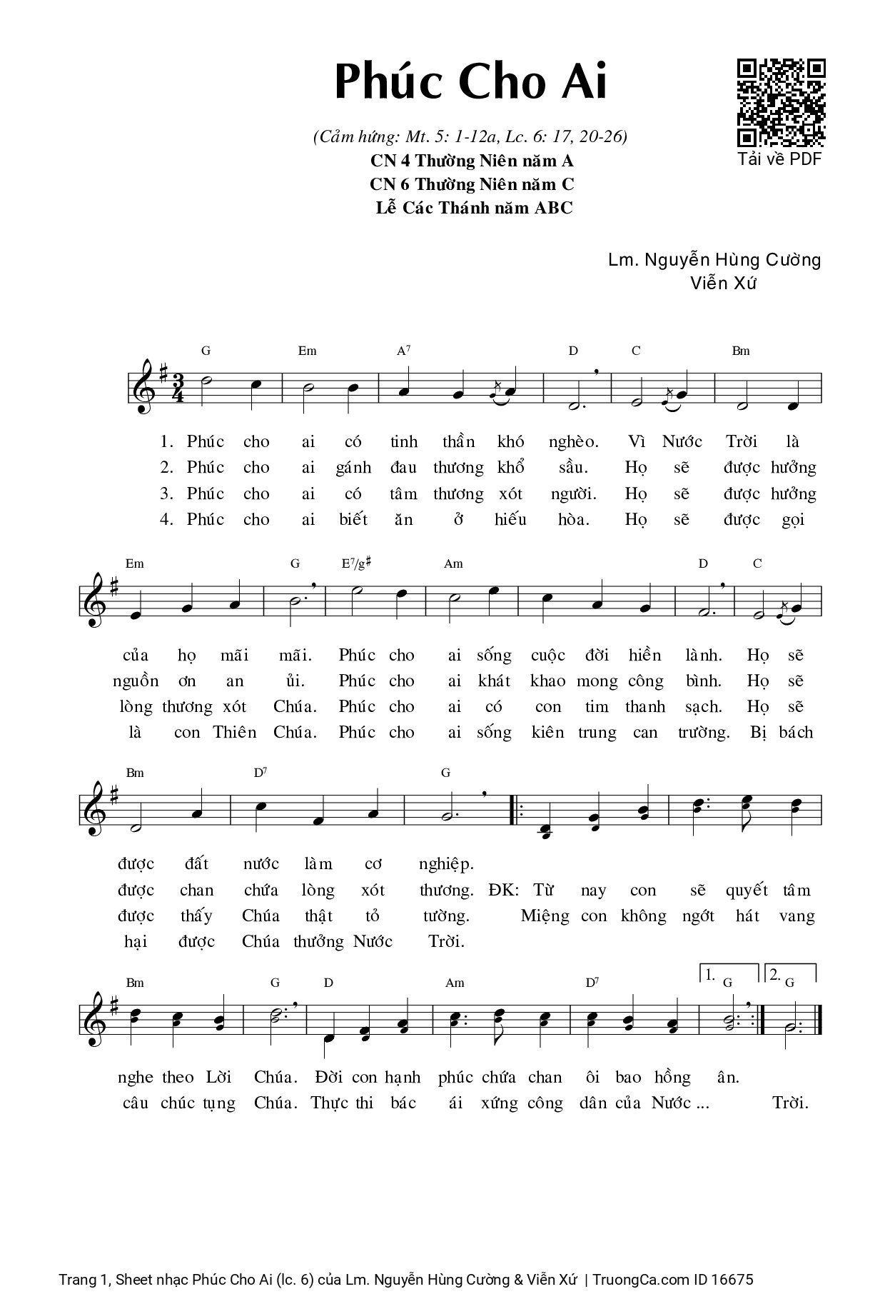 Sheet PDF of Phúc Cho Ai (lc. 6)