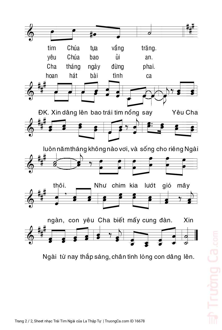Page 2 of Sheet music PDF Trái Tim Ngài - La Thập Tự