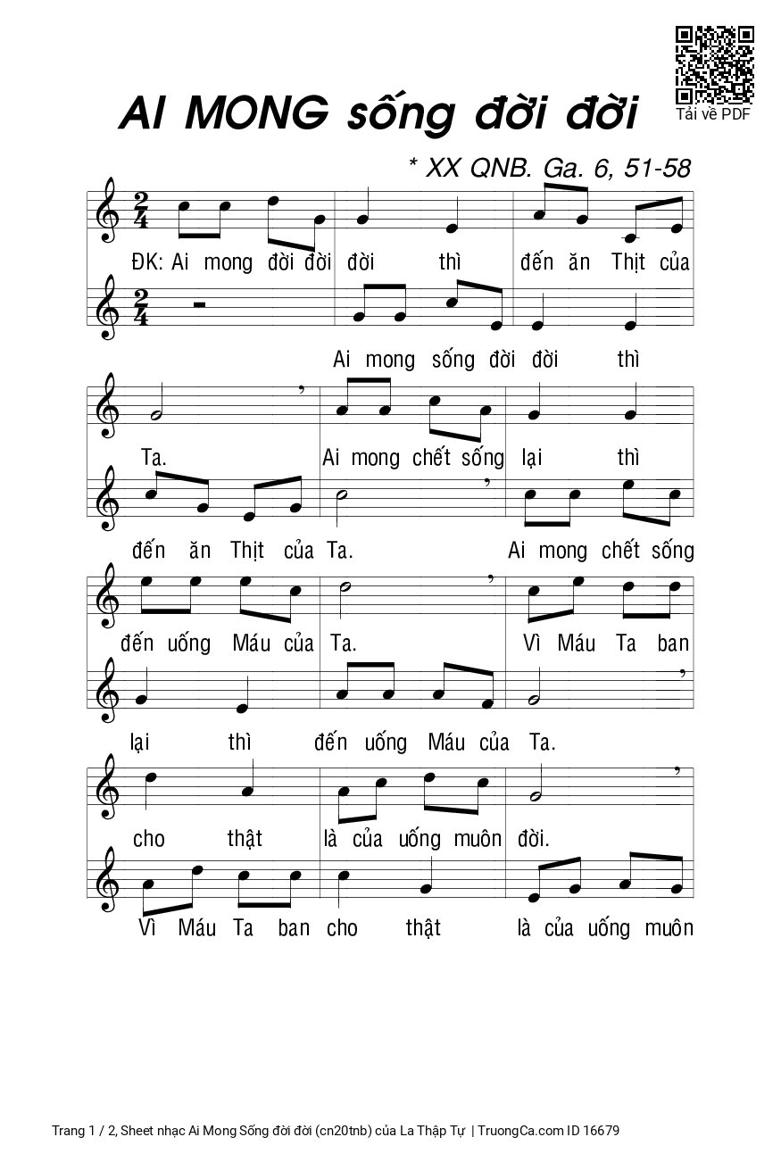 Sheet PDF of Ai Mong Sống đời đời (cn20tnb)