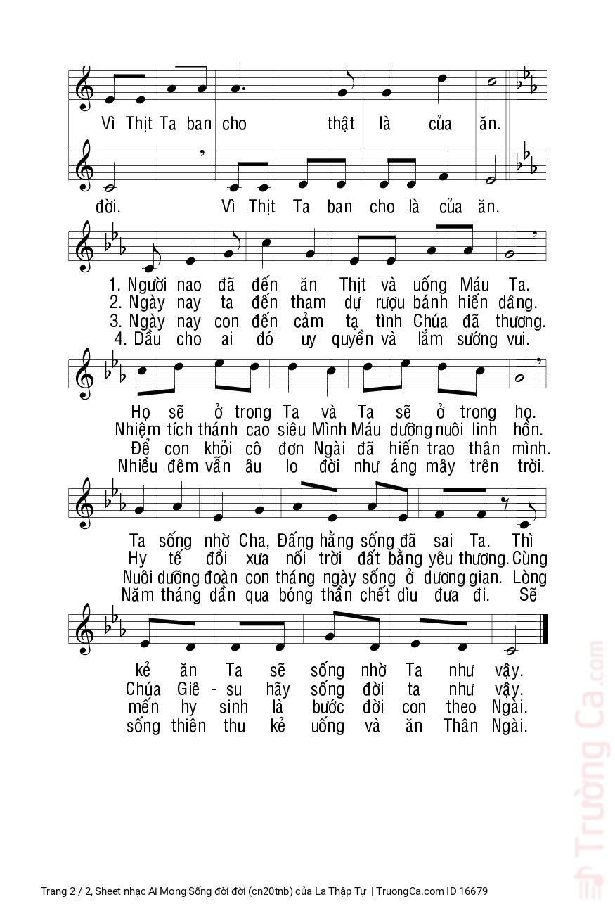 Page 2 of Sheet music PDF Ai Mong Sống đời đời (cn20tnb) - La Thập Tự