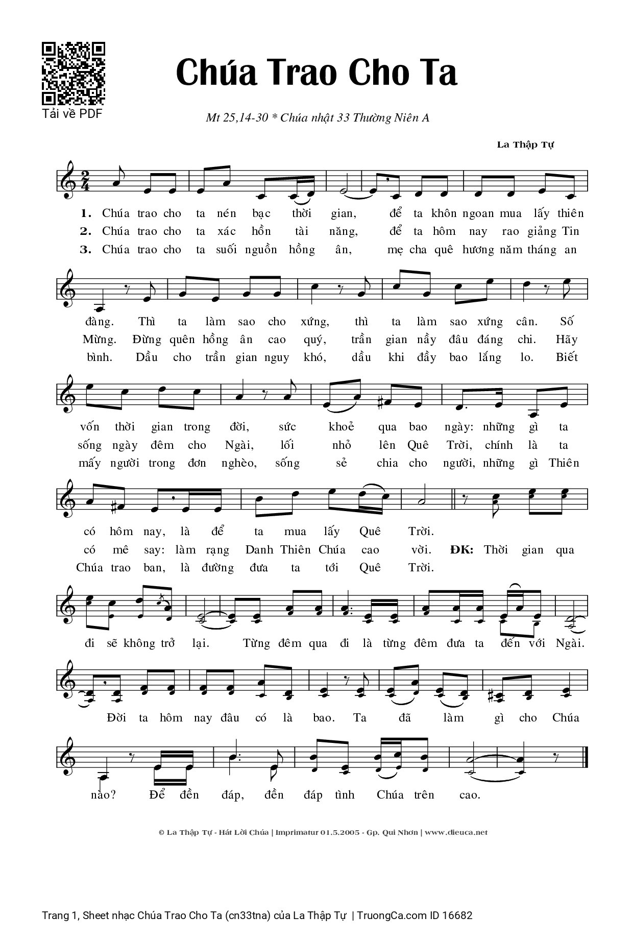Sheet PDF of Chúa Trao Cho Ta (cn33tna)