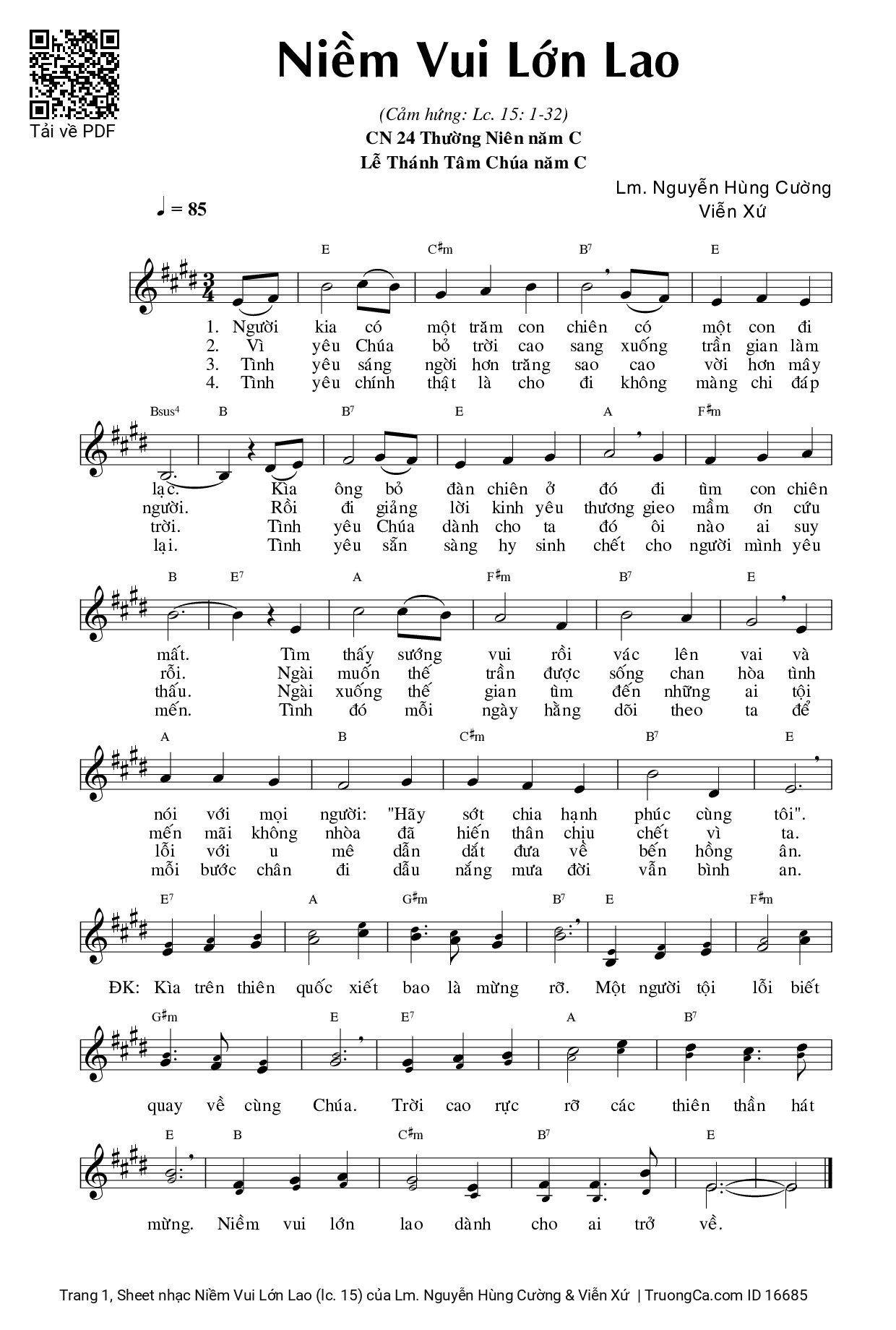Sheet PDF of Niềm Vui Lớn Lao (lc. 15)