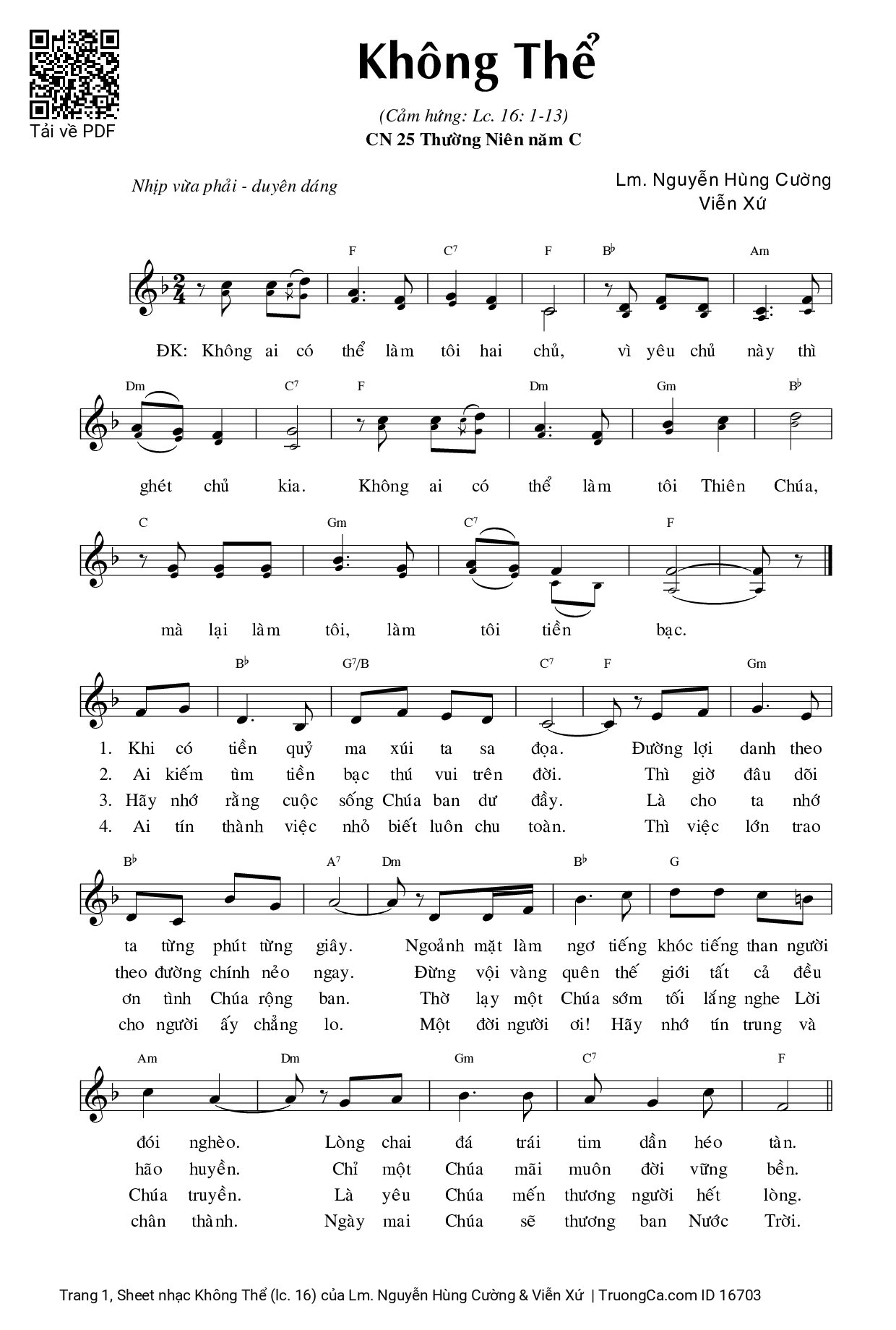 Page 1 of Sheet music PDF Không Thể (lc. 16) - Lm. Nguyễn Hùng Cường & Viễn Xứ