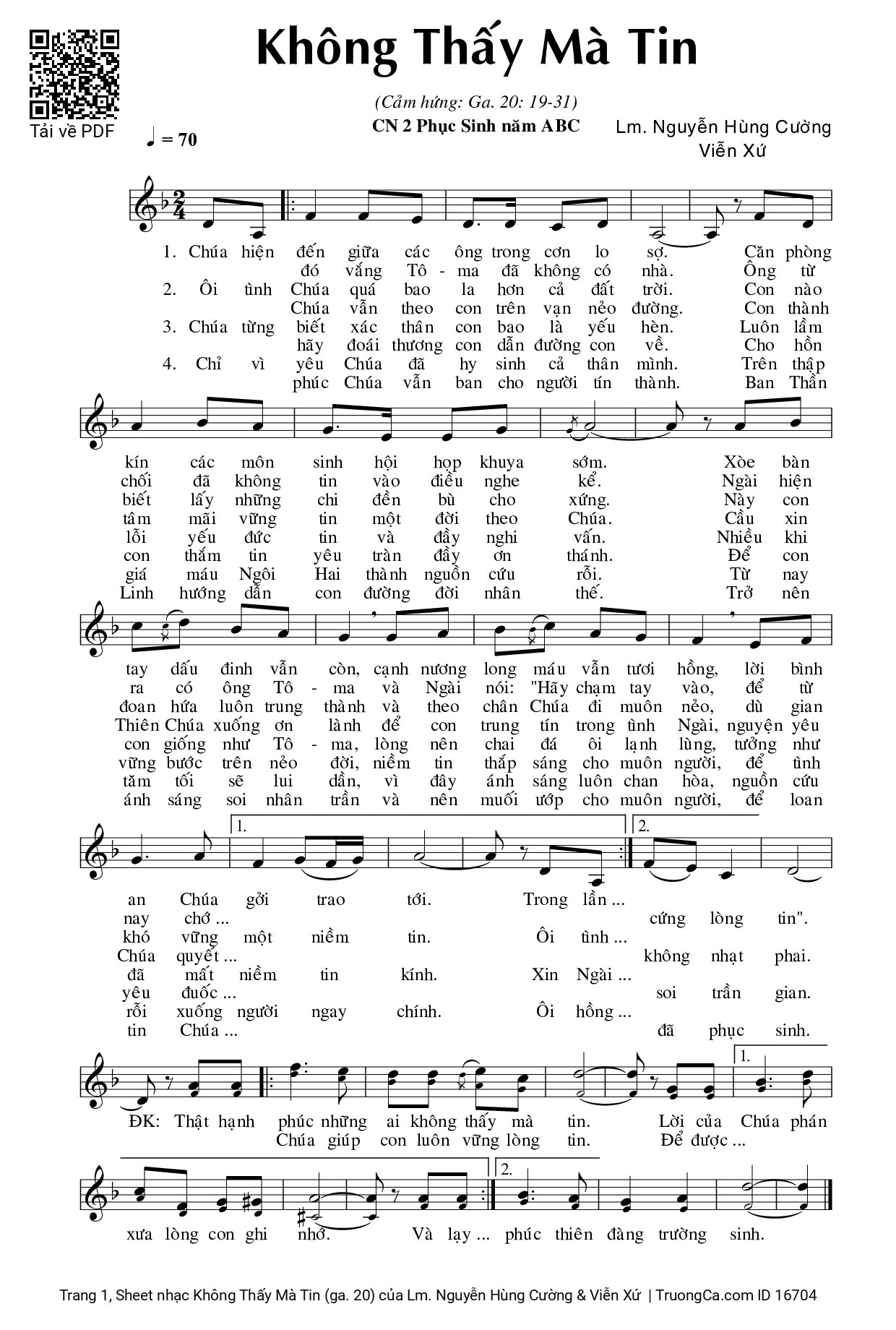 Sheet PDF of Không Thấy Mà Tin (ga. 20)