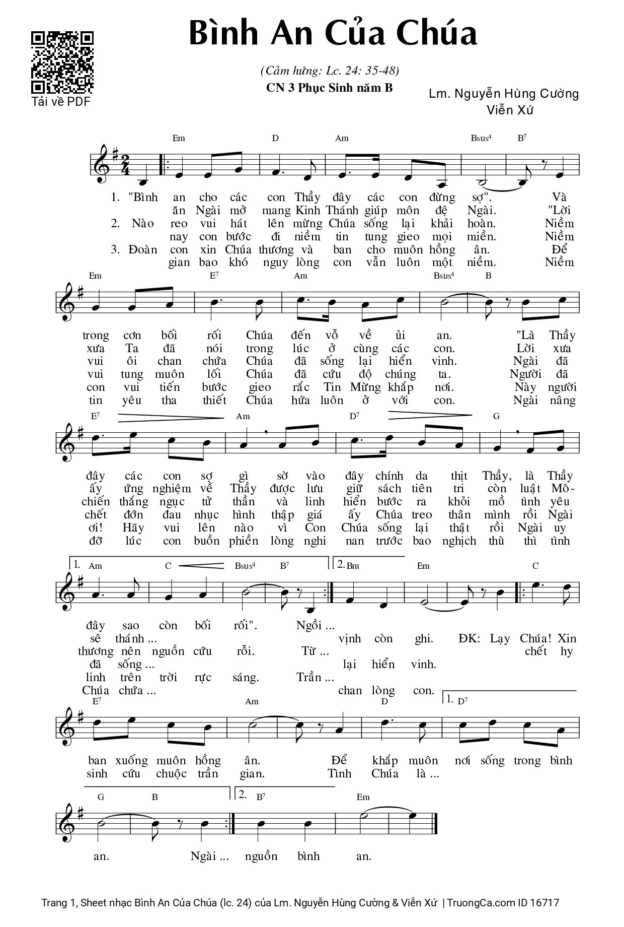 Sheet PDF of Bình An Của Chúa (lc. 24)