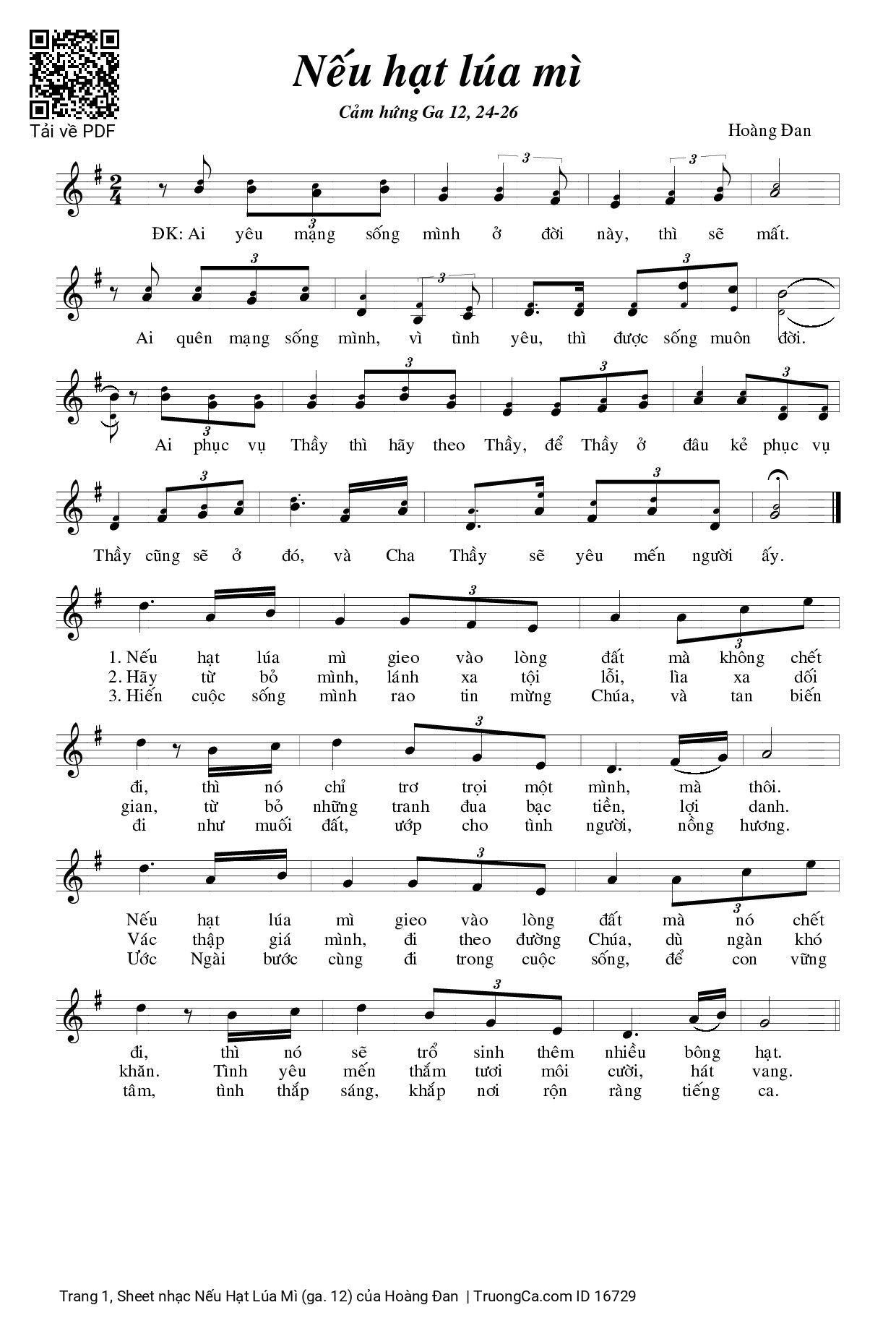 Sheet PDF of Nếu Hạt Lúa Mì (ga. 12)