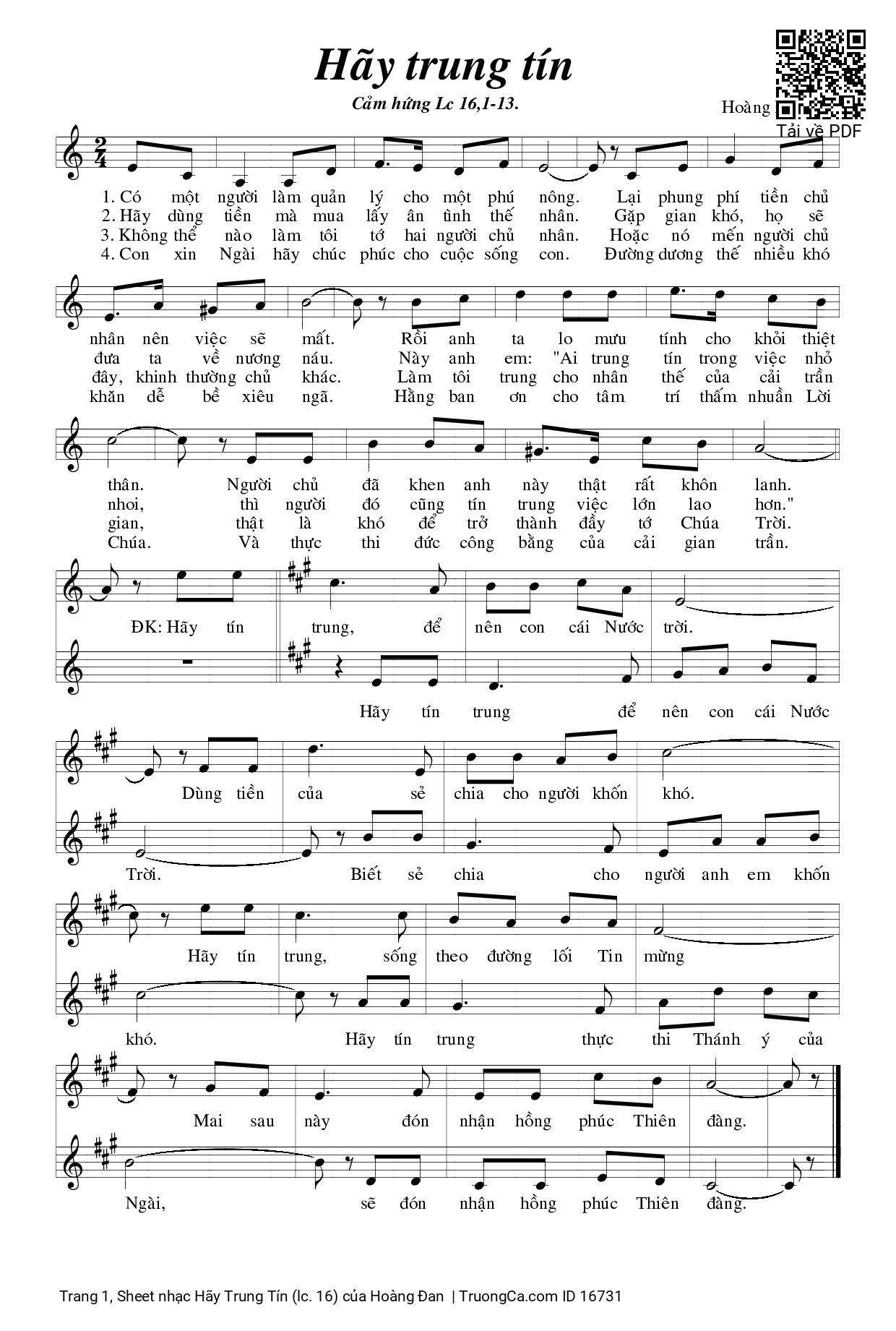 Sheet PDF of Hãy Trung Tín (lc. 16)