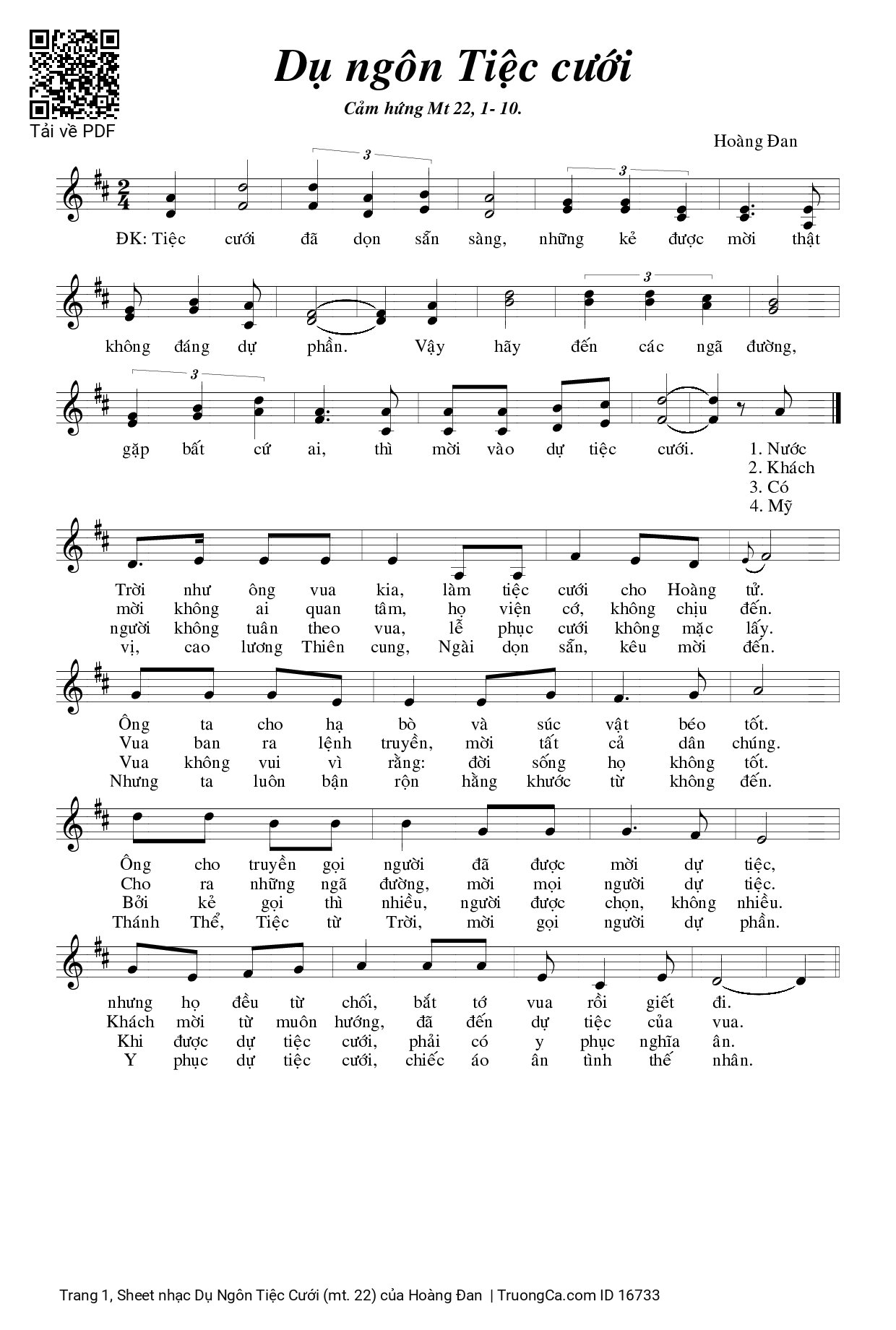 Sheet PDF of Dụ Ngôn Tiệc Cưới (mt. 22)