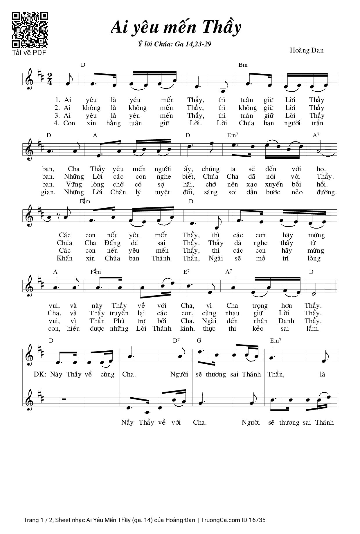 Sheet PDF of Ai Yêu Mến Thầy (ga. 14)