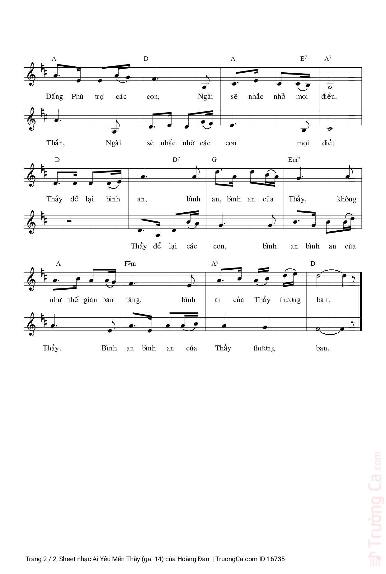 Page 2 of Sheet music PDF Ai Yêu Mến Thầy (ga. 14) - Hoàng Đan