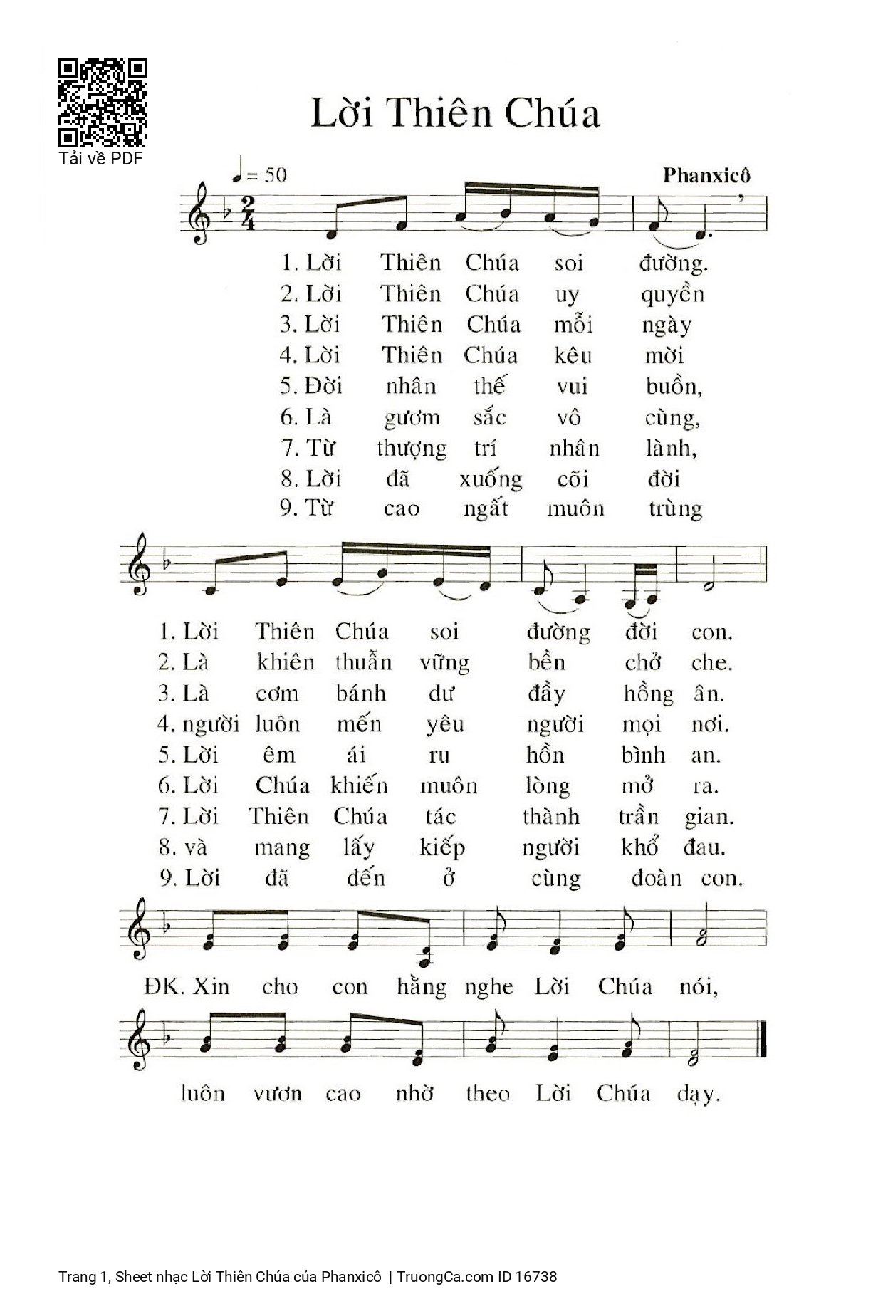 Page 1 of Sheet music PDF Lời Thiên Chúa - Phanxicô