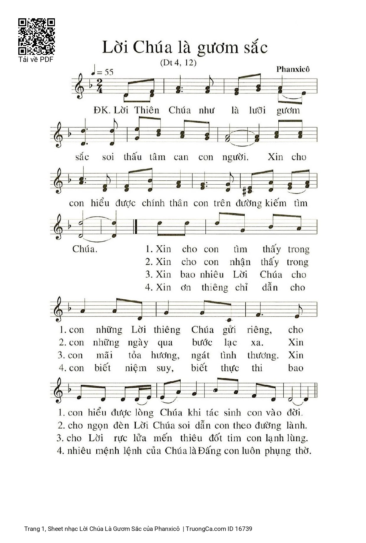 Page 1 of Sheet music PDF Lời Chúa Là Gươm Sắc - Phanxicô