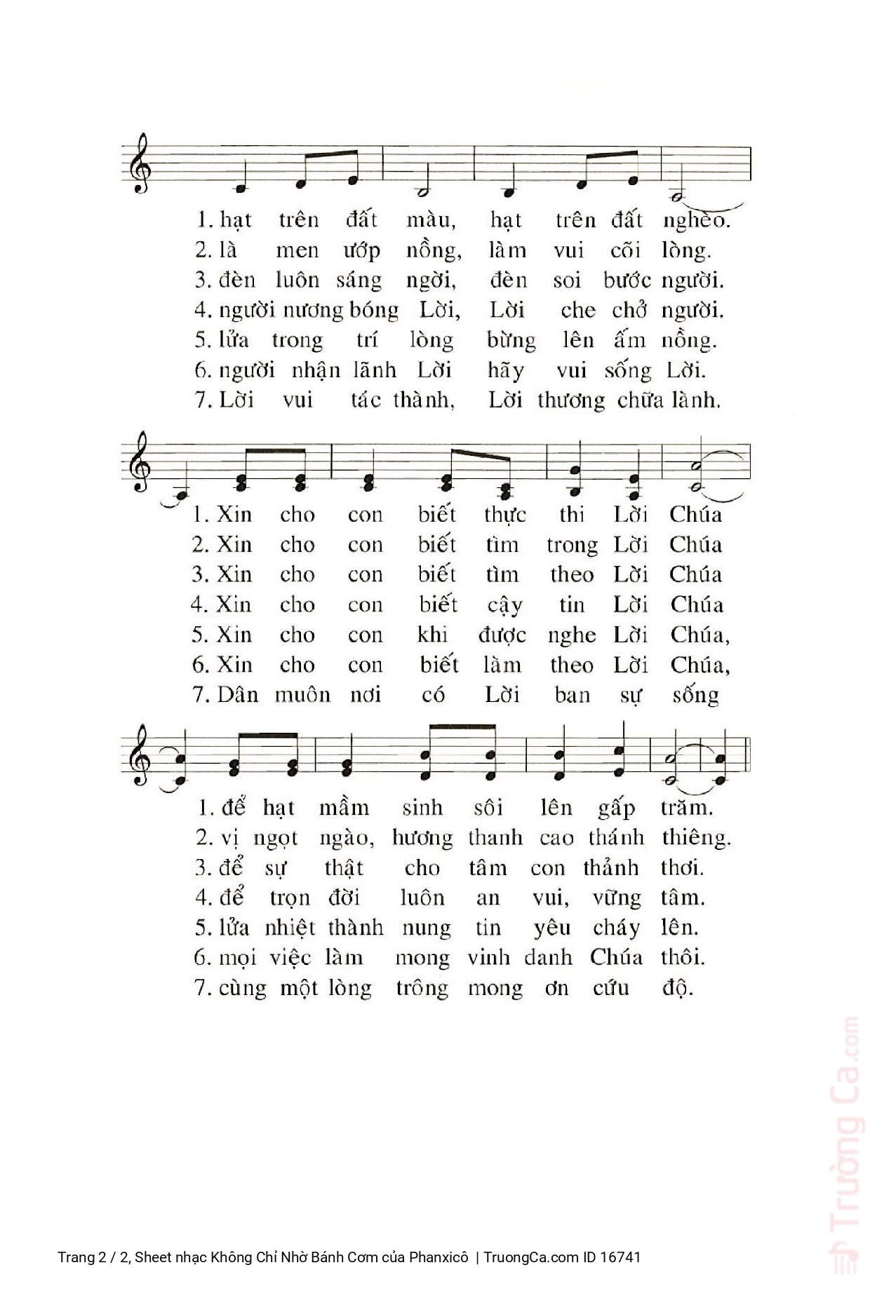 Page 2 of Sheet music PDF Không Chỉ Nhờ Bánh Cơm - Phanxicô