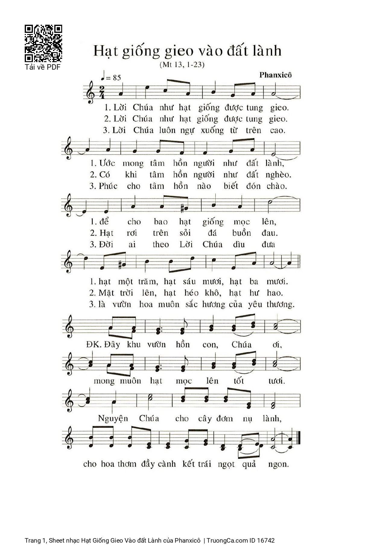 Sheet PDF of Hạt Giống Gieo Vào đất Lành