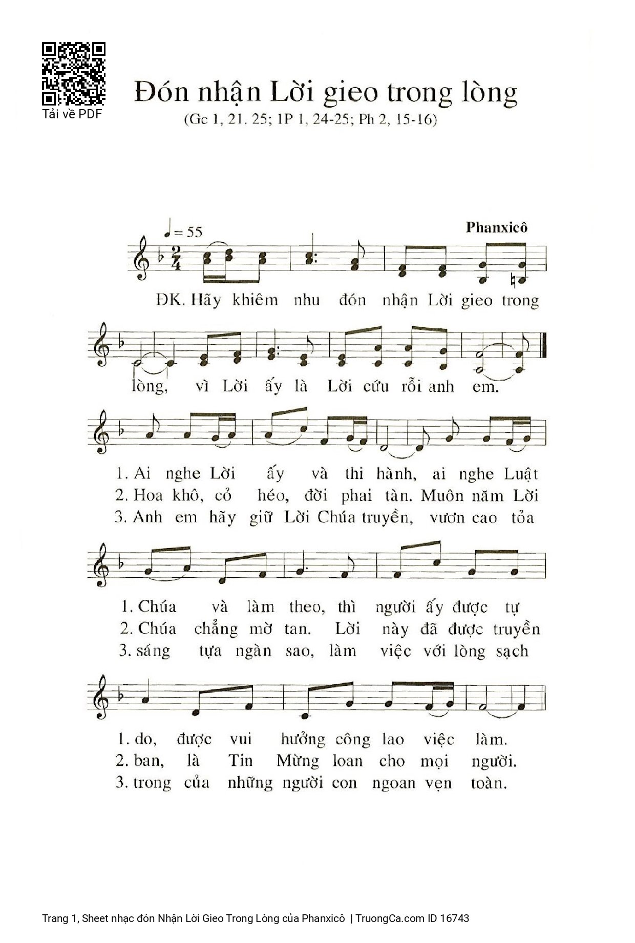 Sheet PDF of đón Nhận Lời Gieo Trong Lòng