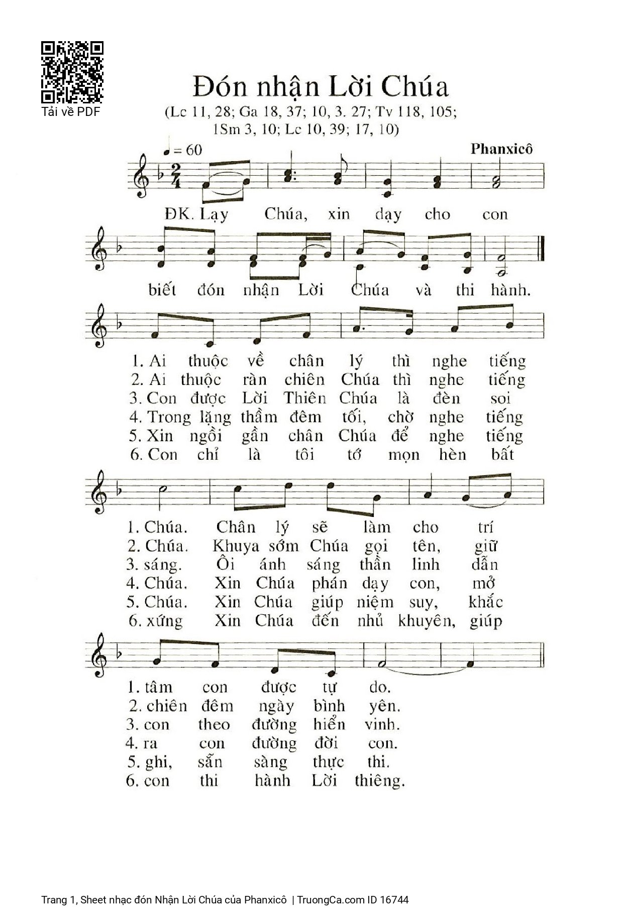 Page 1 of Sheet music PDF đón Nhận Lời Chúa - Phanxicô