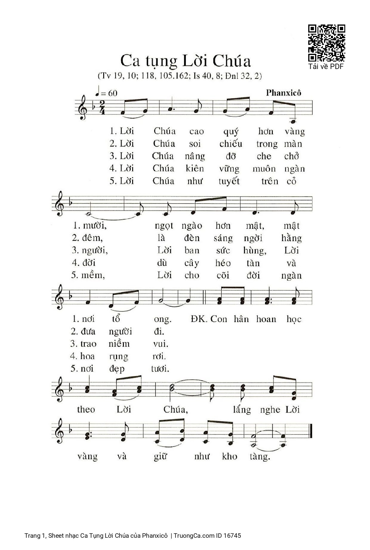 Sheet PDF of Ca Tụng Lời Chúa