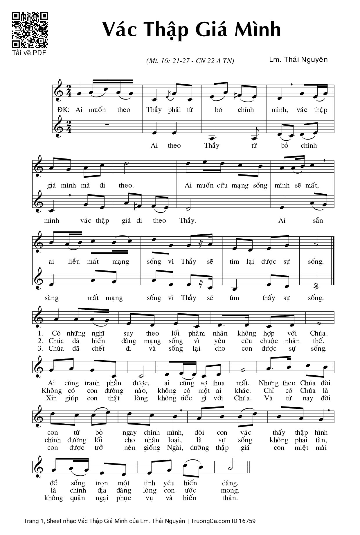 Sheet PDF of Vác Thập Giá Mình