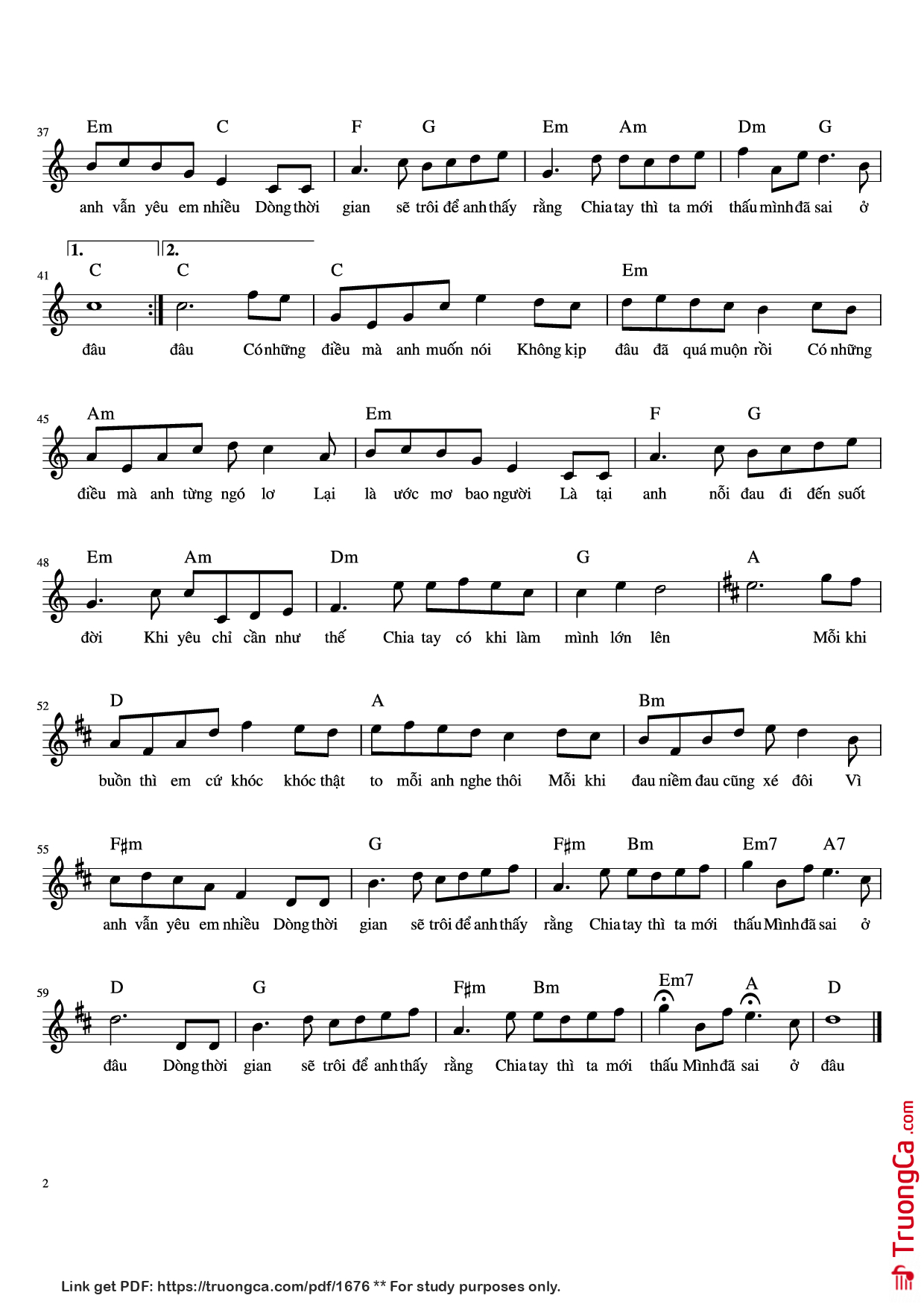Page 2 of Sheet music PDF Đau để trưởng thành - Nguyễn Phúc Thiện