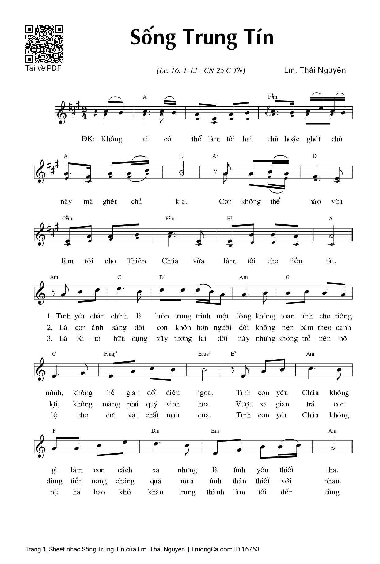 Sheet PDF of Sống Trung Tín