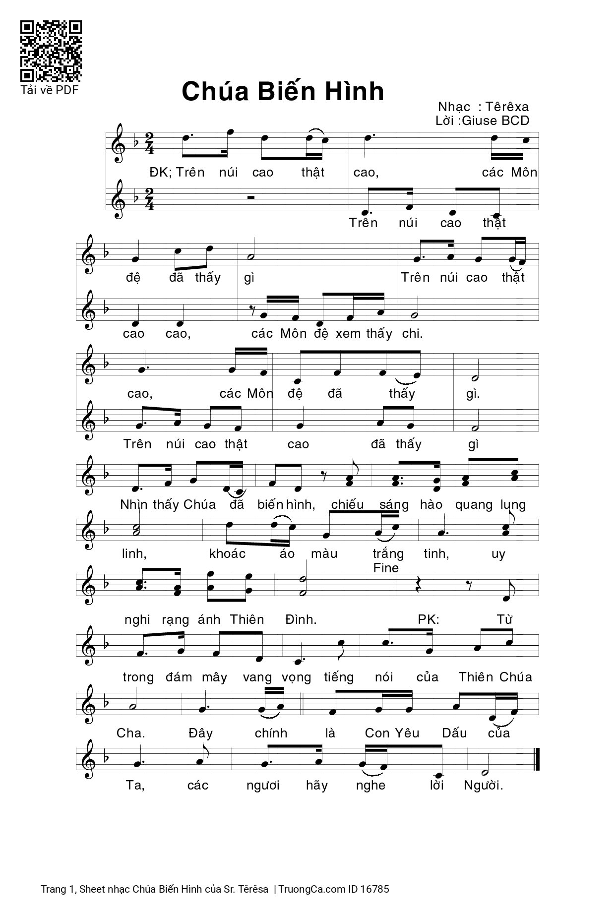 Sheet PDF of Chúa Biến Hình