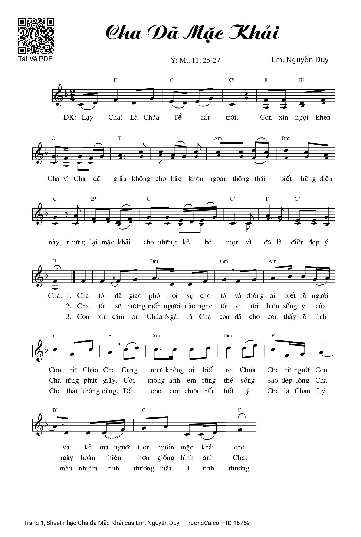 Sheet PDF of Cha đã Mặc Khải