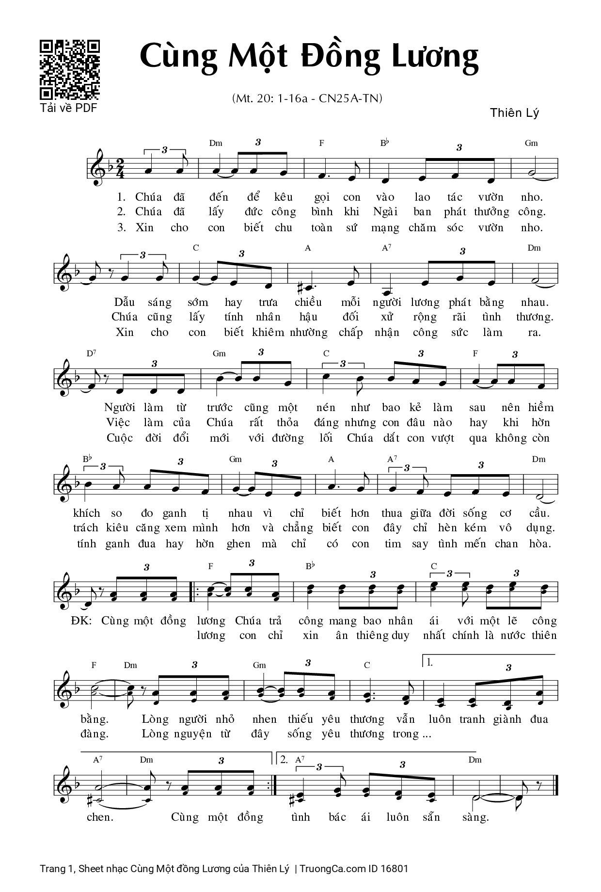 Sheet PDF of Cùng Một đồng Lương