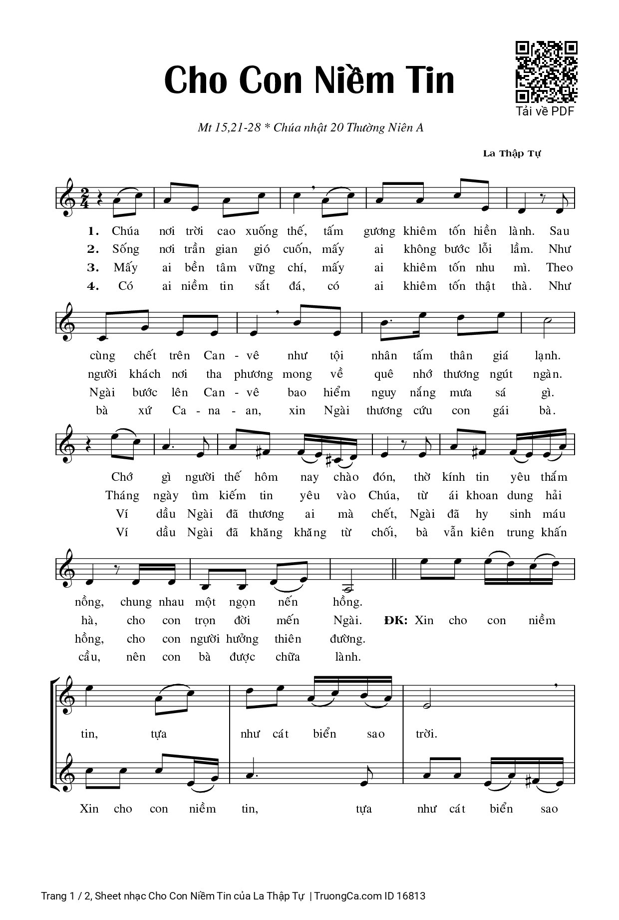 Sheet PDF of Cho Con Niềm Tin