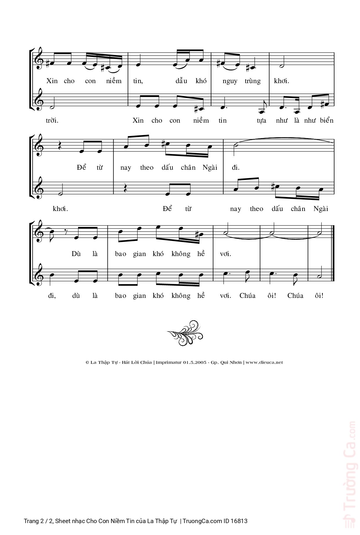 Page 2 of Sheet music PDF Cho Con Niềm Tin - La Thập Tự