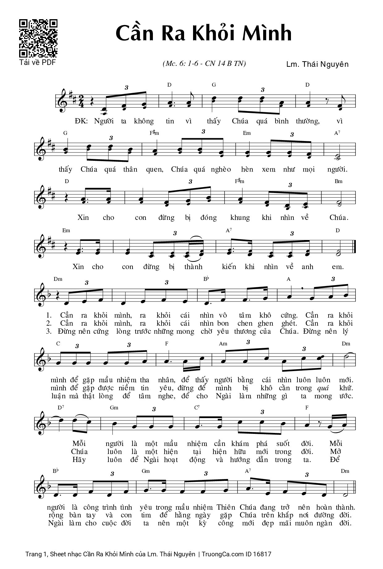Page 1 of Sheet music PDF Cần Ra Khỏi Mình - Lm. Thái Nguyên