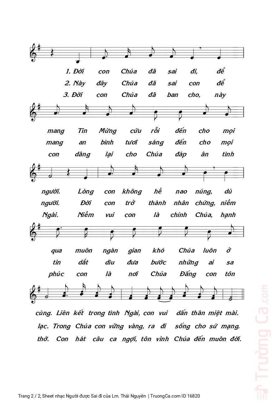 Page 2 of Sheet music PDF Người được Sai đi - Lm. Thái Nguyên