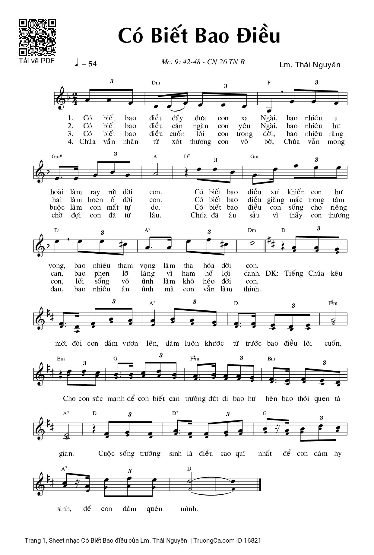 Sheet PDF of Có Biết Bao điều