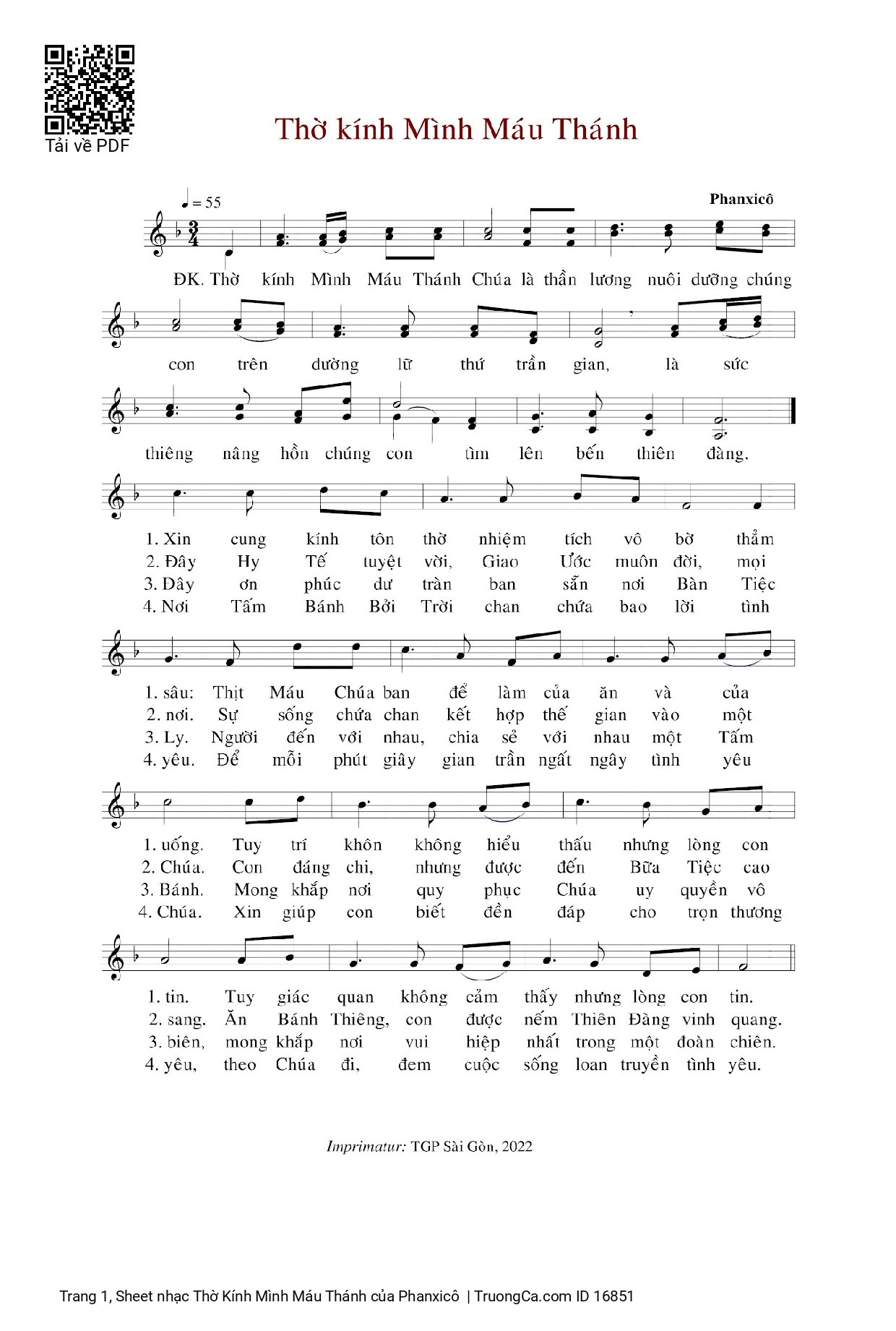 Sheet PDF of Thờ Kính Mình Máu Thánh