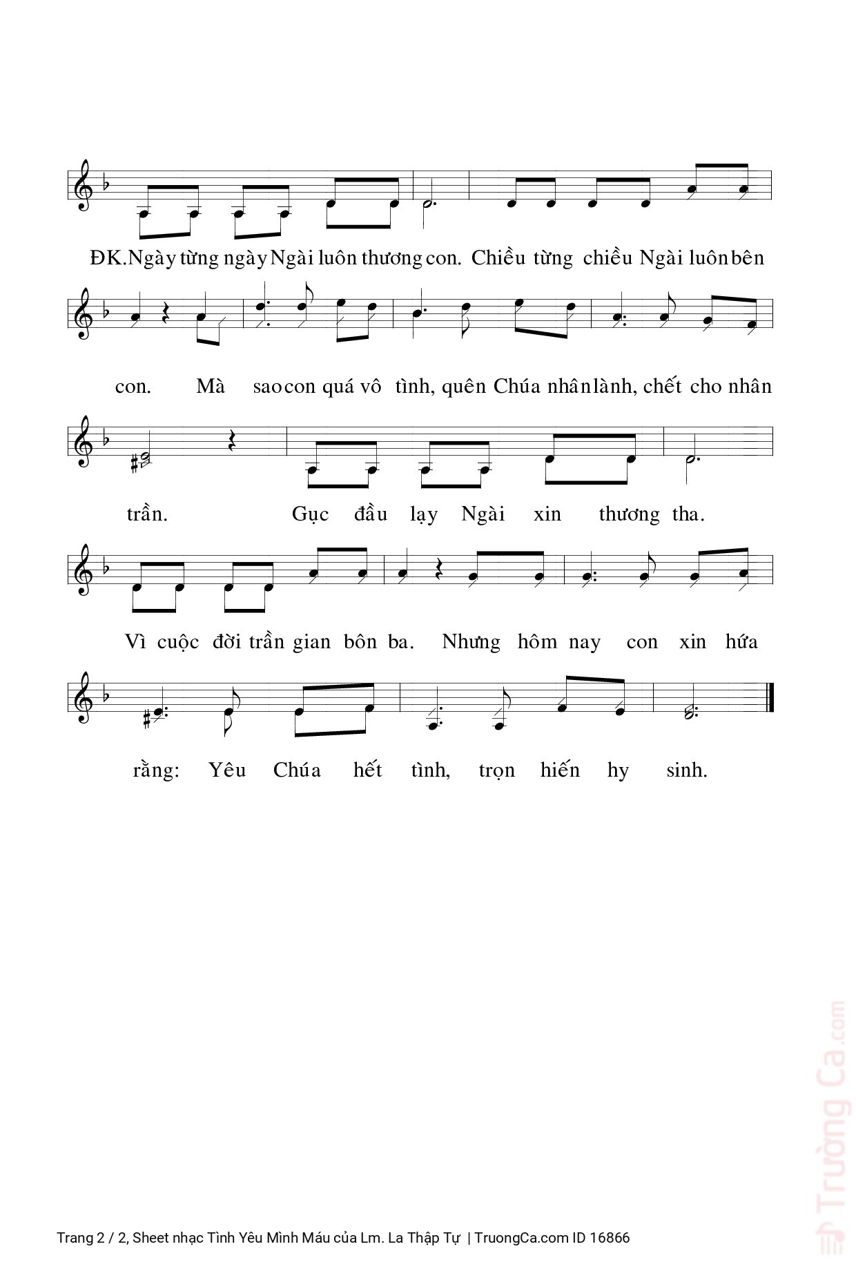 Page 2 of Sheet music PDF Tình Yêu Mình Máu - Lm. La Thập Tự