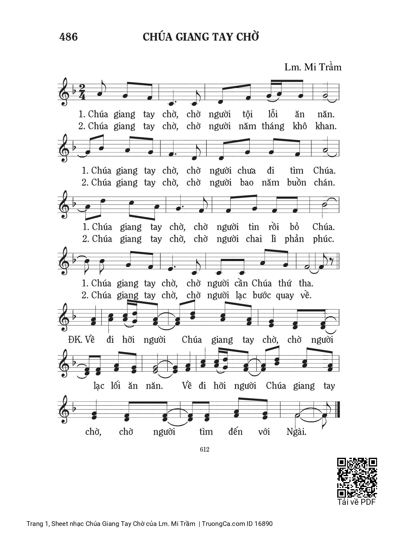 Sheet PDF of Chúa Giang Tay Chờ