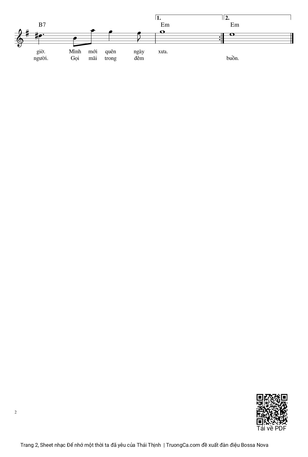 Page 2 of Sheet music PDF Để nhớ một thời ta đã yêu - Thái Thịnh