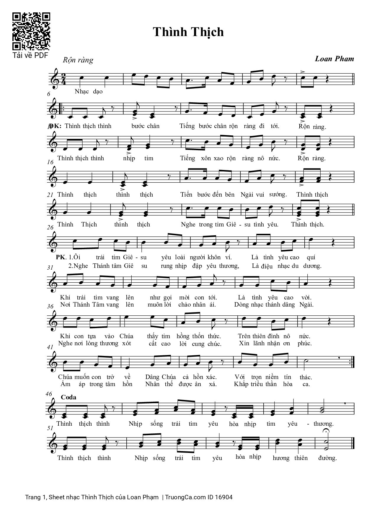 Sheet PDF of Thình Thịch - Loan Phạm
