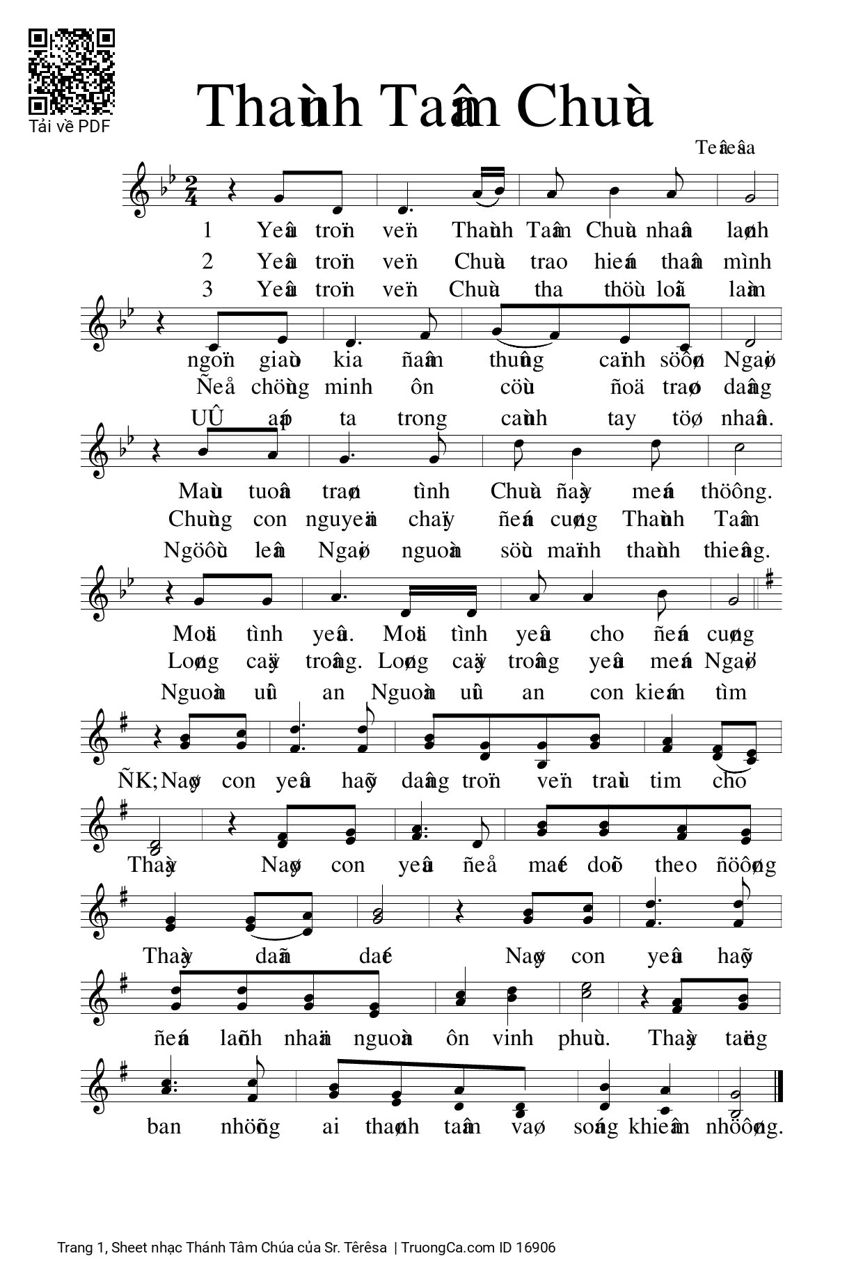 Page 1 of Sheet music PDF Thánh Tâm Chúa - Sr. Têrêsa