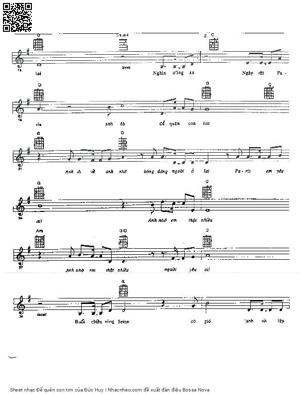Page 2 of Sheet music PDF Để quên con tim - Đức Huy